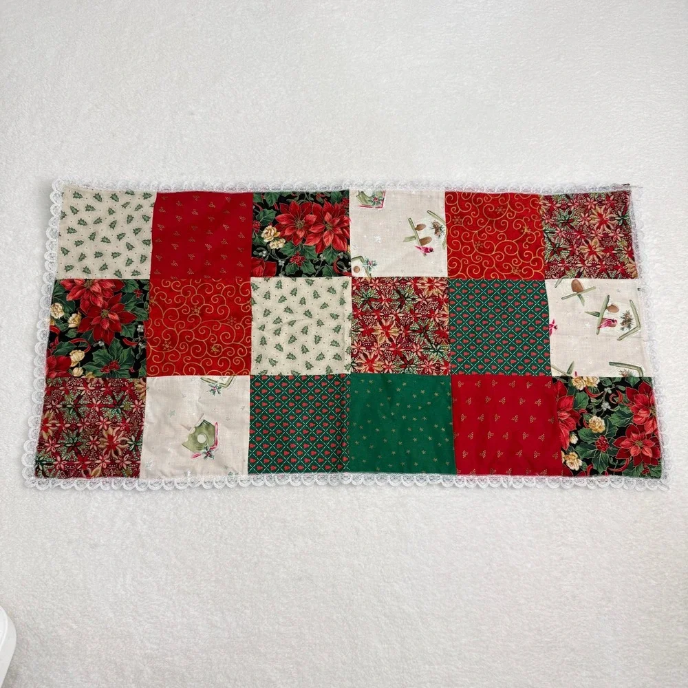 Handmade Christmas 4th of July Reversible Quilted Patchwork Table Runner  30x15